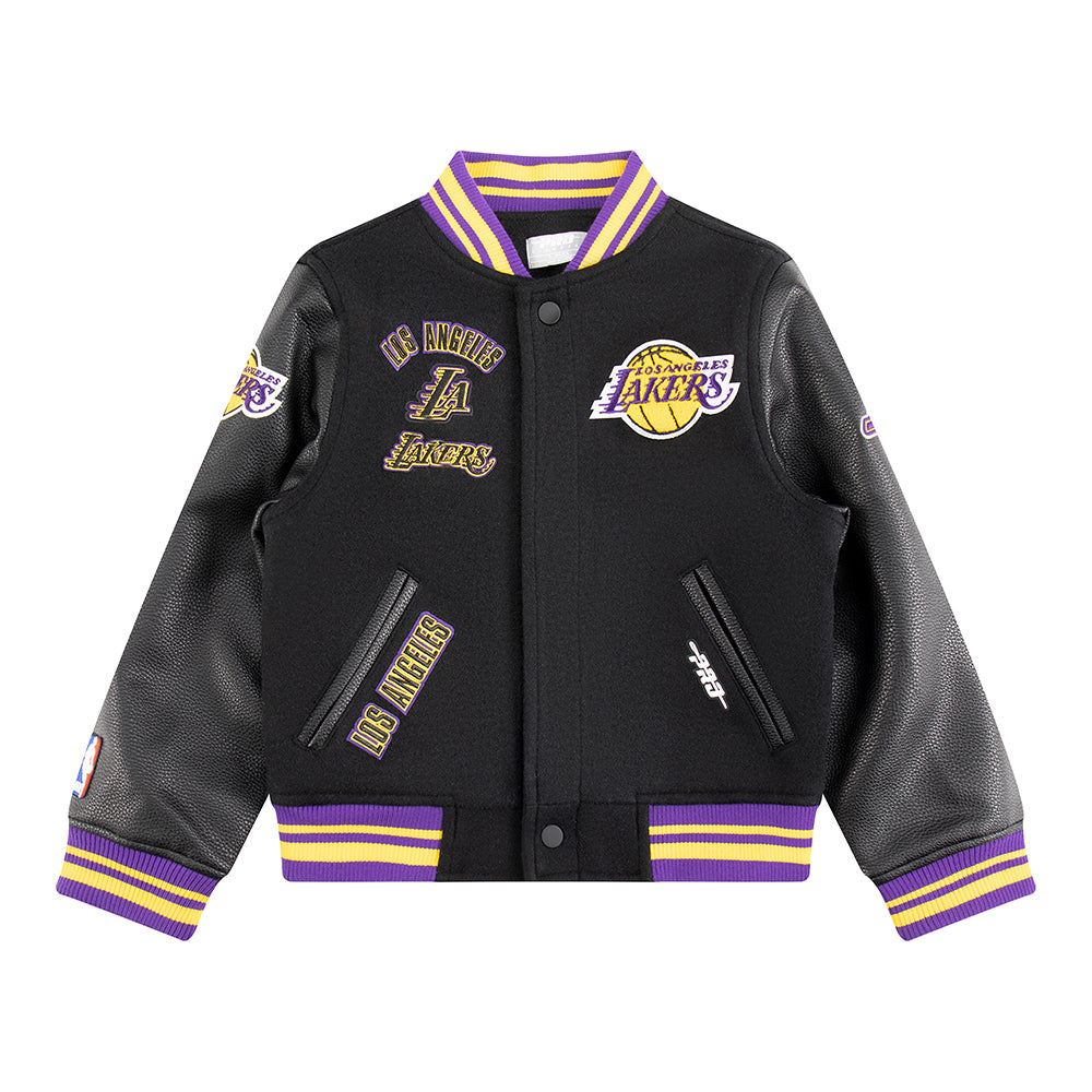 NBA LOS ANGELES LAKERS RETRO CLASSIC LITTLE BOYS RIB WOOL VARSITY JACKET (BLACK/PURPLE) - Image 3