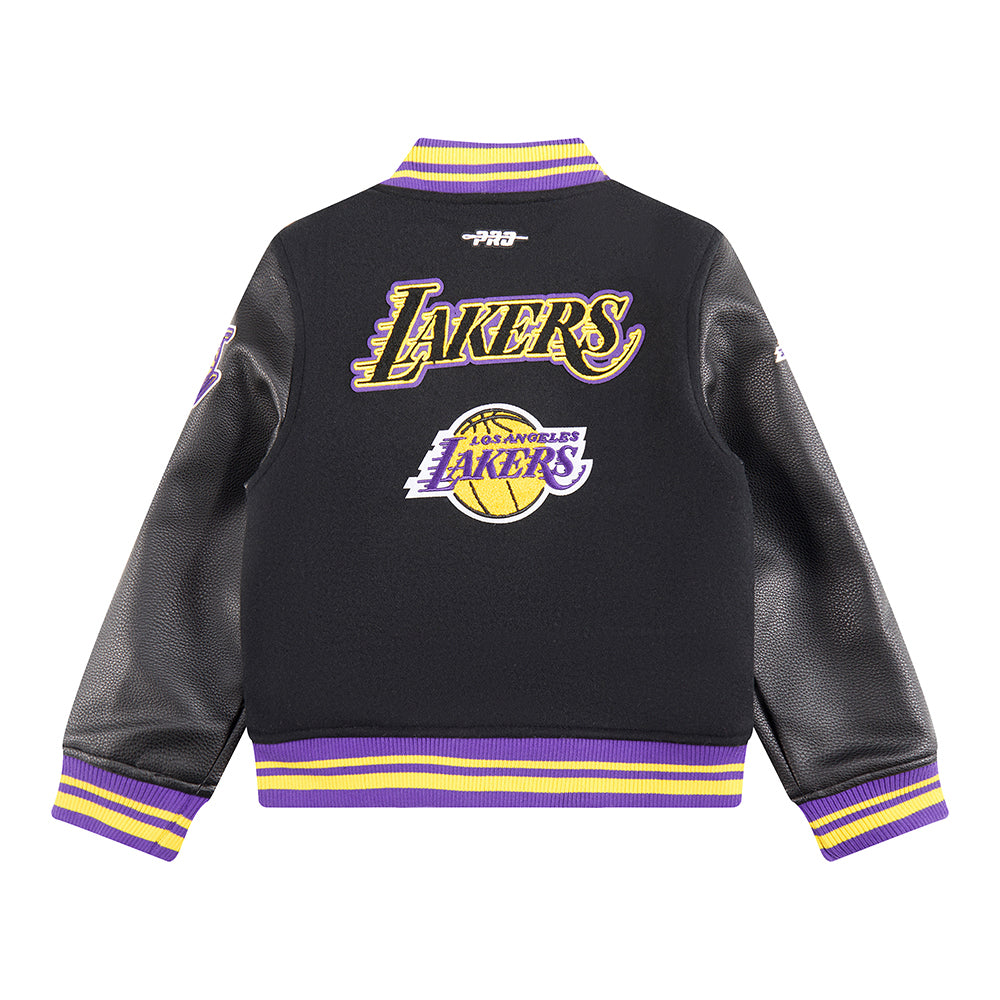 NBA LOS ANGELES LAKERS RETRO CLASSIC LITTLE BOYS RIB WOOL VARSITY JACKET (BLACK/PURPLE) - Image 4