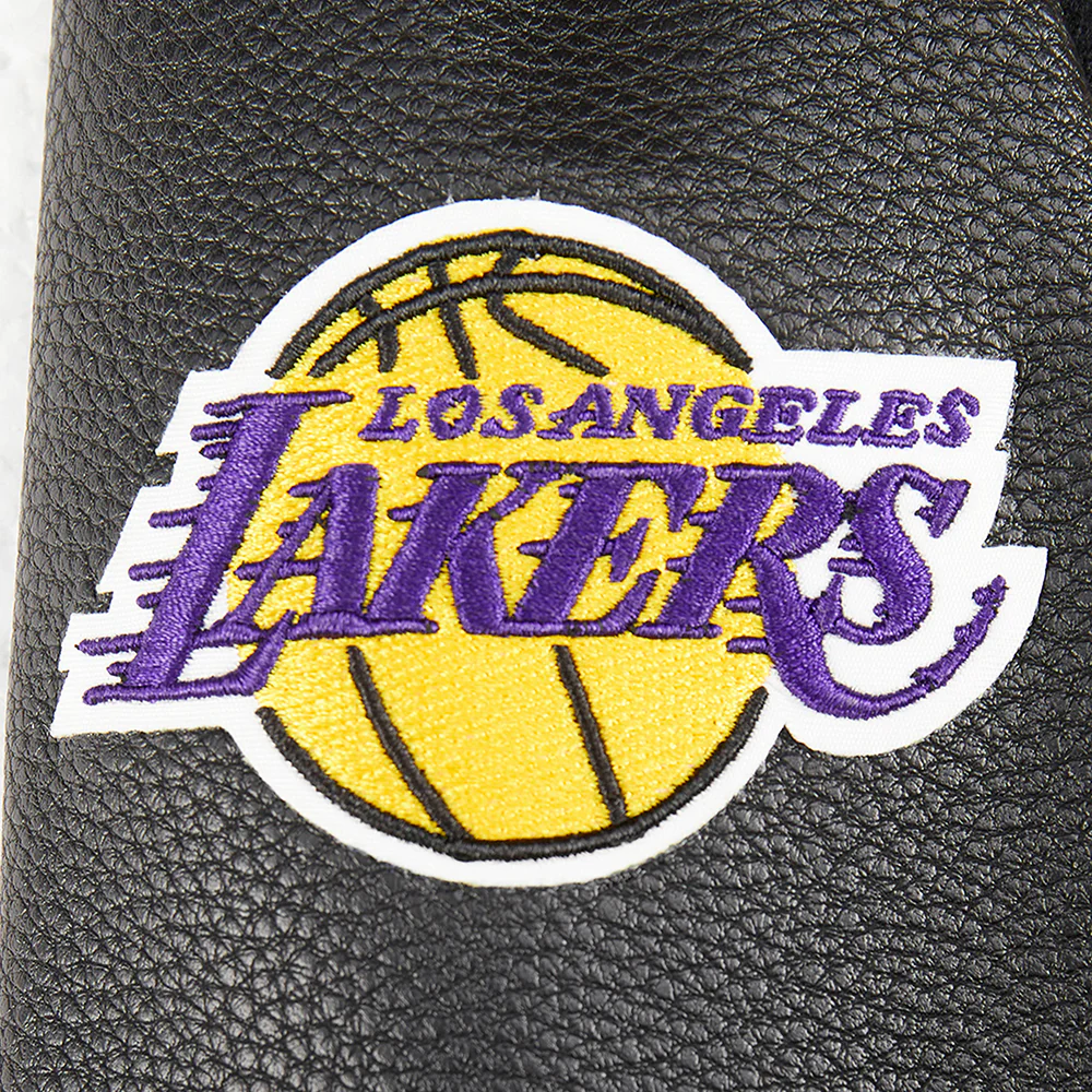 NBA LOS ANGELES LAKERS RETRO CLASSIC LITTLE BOYS RIB WOOL VARSITY JACKET (BLACK/PURPLE) - Image 6
