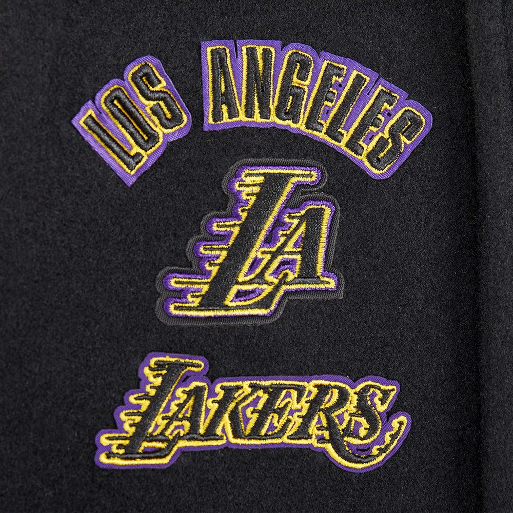 NBA LOS ANGELES LAKERS RETRO CLASSIC LITTLE BOYS RIB WOOL VARSITY JACKET (BLACK/PURPLE) - Image 7
