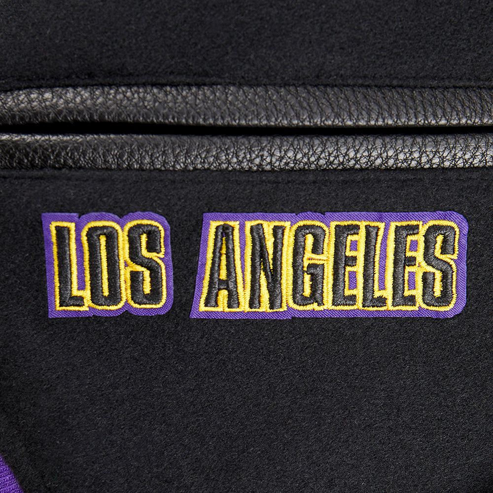 NBA LOS ANGELES LAKERS RETRO CLASSIC LITTLE BOYS RIB WOOL VARSITY JACKET (BLACK/PURPLE) - Image 8