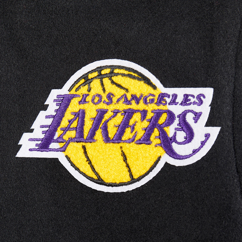 NBA LOS ANGELES LAKERS RETRO CLASSIC LITTLE BOYS RIB WOOL VARSITY JACKET (BLACK/PURPLE) - Image 9