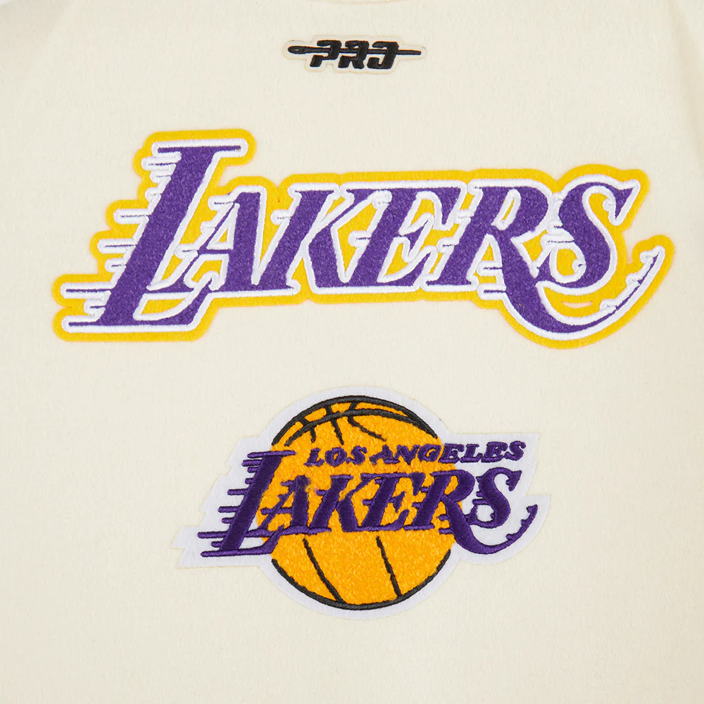 NBA LOS ANGELES LAKERS RETRO CLASSIC LITTLE BOYS RIB WOOL VARSITY JACKET (EGGSHELL/ PURPLE) - Image 10
