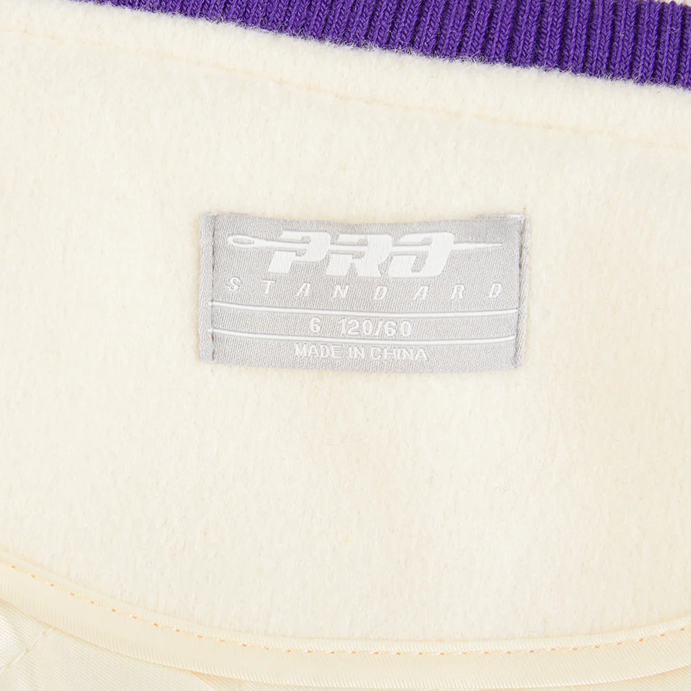 NBA LOS ANGELES LAKERS RETRO CLASSIC LITTLE BOYS RIB WOOL VARSITY JACKET (EGGSHELL/ PURPLE) - Image 11