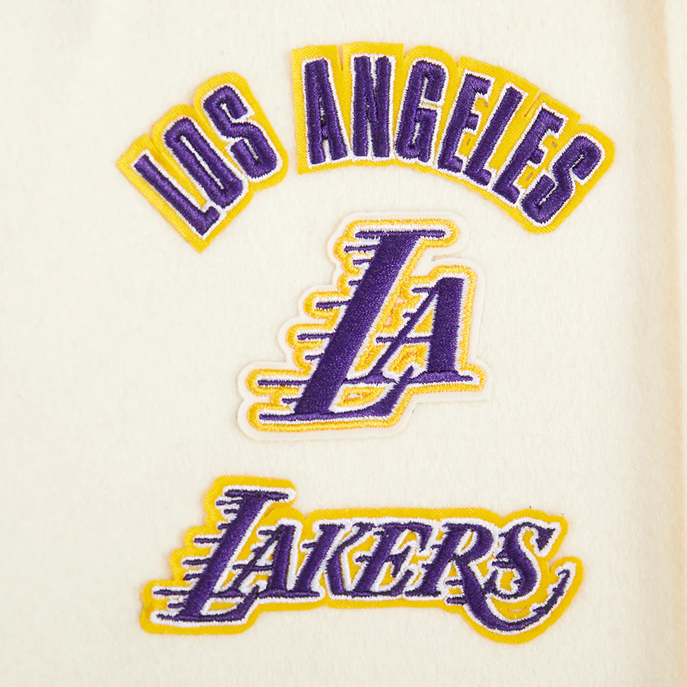 NBA LOS ANGELES LAKERS RETRO CLASSIC LITTLE BOYS RIB WOOL VARSITY JACKET (EGGSHELL/ PURPLE) - Image 6
