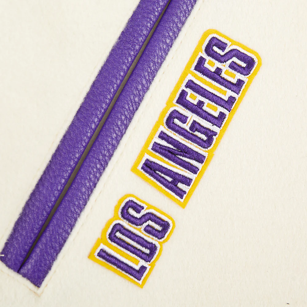 NBA LOS ANGELES LAKERS RETRO CLASSIC LITTLE BOYS RIB WOOL VARSITY JACKET (EGGSHELL/ PURPLE) - Image 7