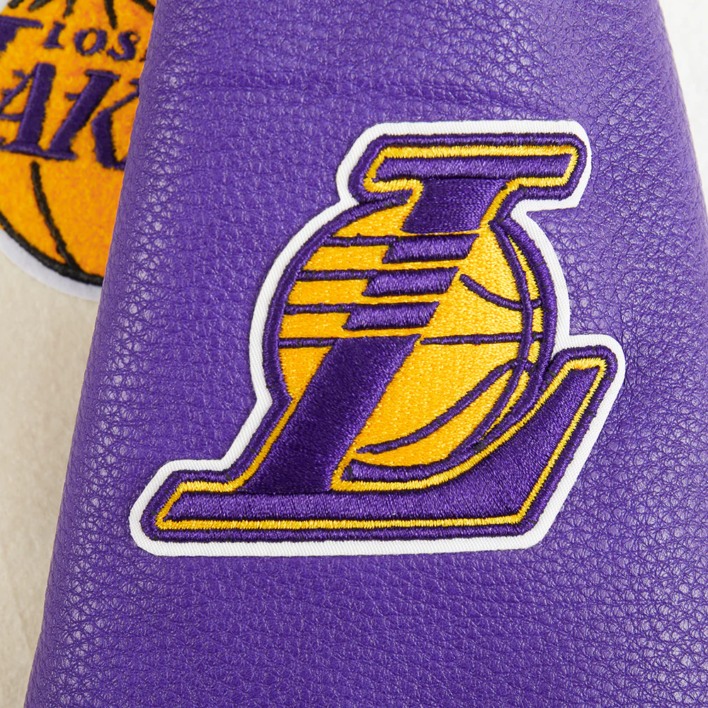NBA LOS ANGELES LAKERS RETRO CLASSIC LITTLE BOYS RIB WOOL VARSITY JACKET (EGGSHELL/ PURPLE) - Image 8