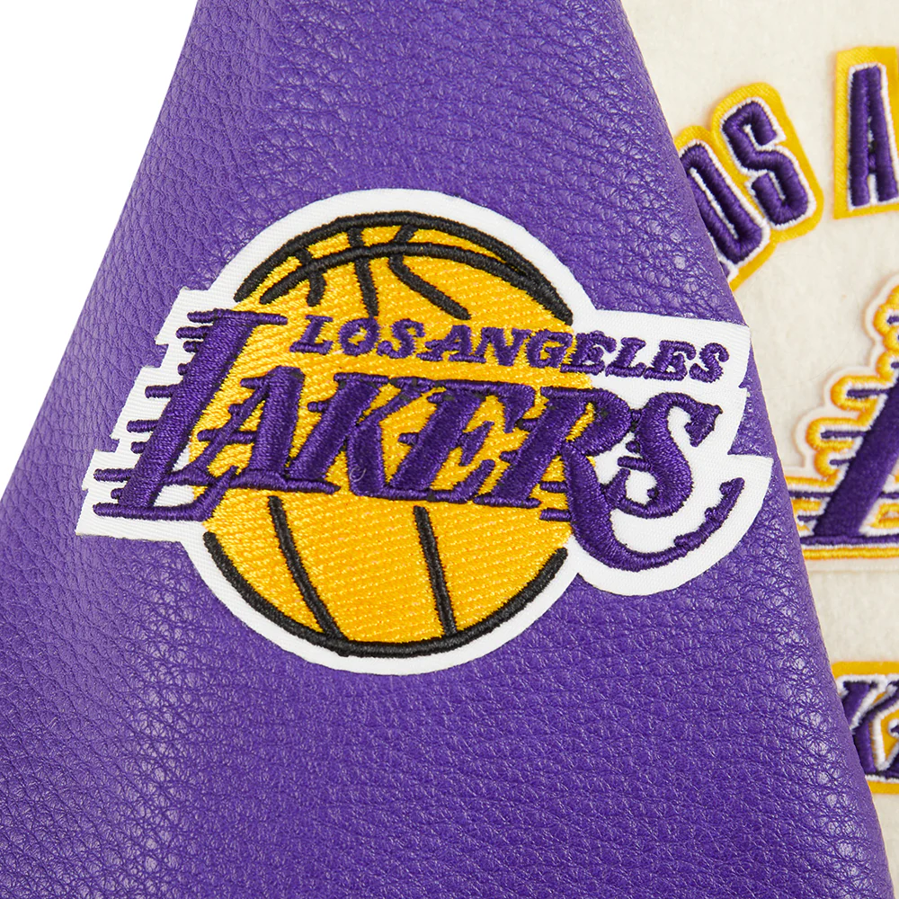NBA LOS ANGELES LAKERS RETRO CLASSIC LITTLE BOYS RIB WOOL VARSITY JACKET (EGGSHELL/ PURPLE) - Image 9
