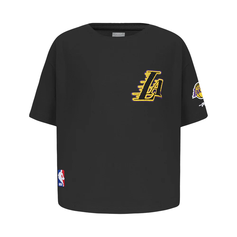 NBA LOS ANGELES LAKERS CLASSIC LITTLE GIRLS SHORT SLEEVE BOXY TEE (BLACK)