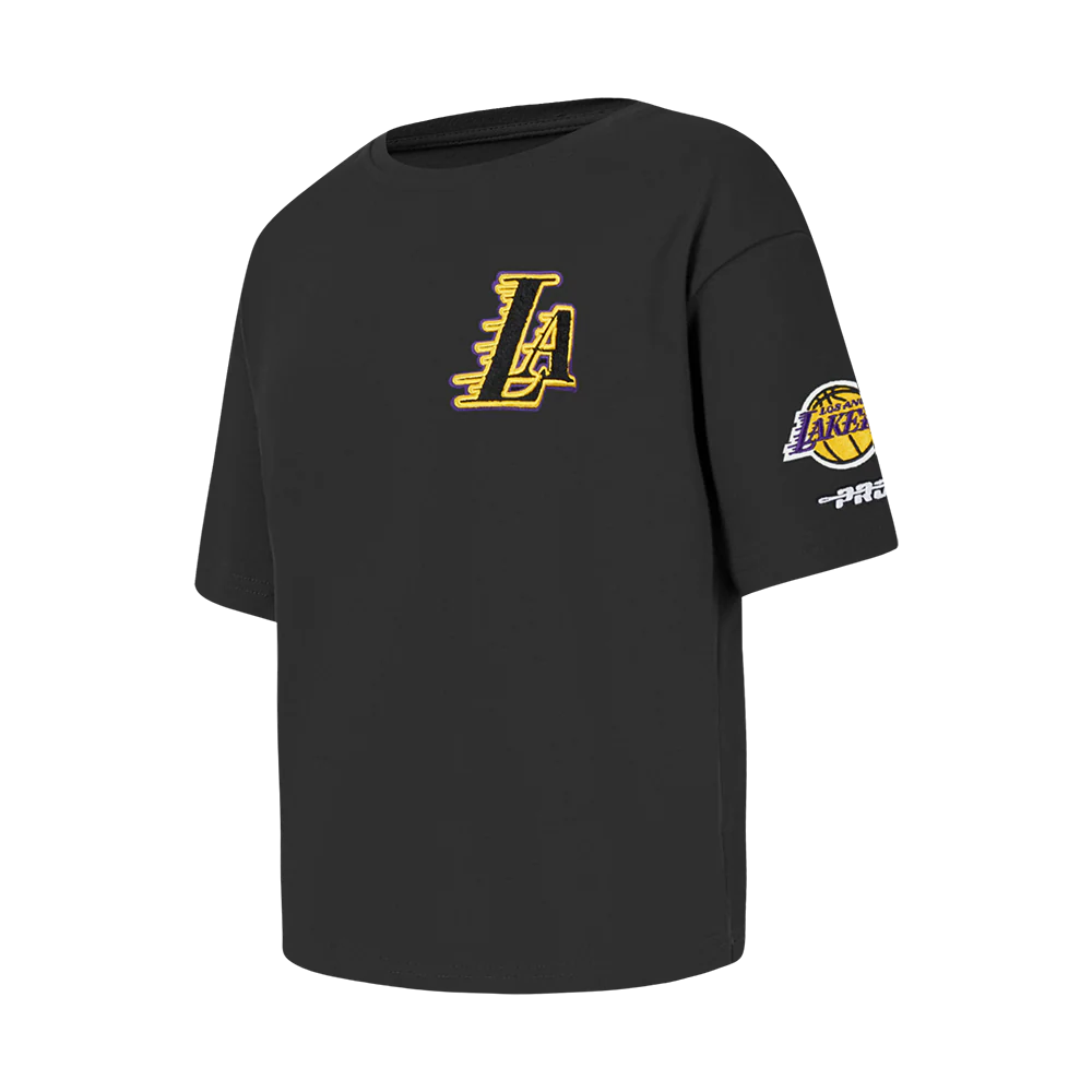 NBA LOS ANGELES LAKERS CLASSIC LITTLE GIRLS SHORT SLEEVE BOXY TEE (BLACK) - Image 2