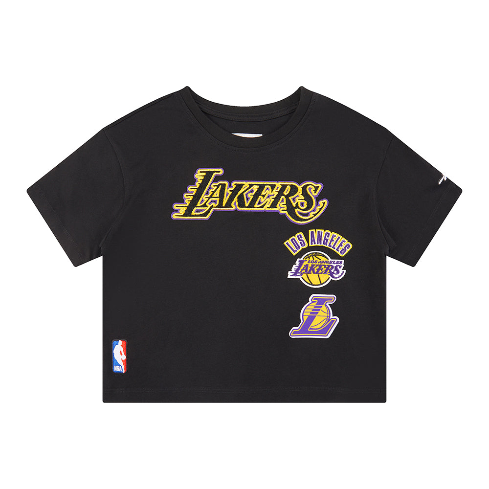 NBA LOS ANGELES LAKERS RETRO CLASSIC LITTLE GIRLS SHORT SLEEVE BOXY TEE (BLACK) - Image 3