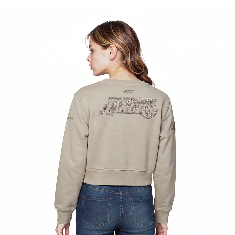 NBA LOS ANGELES LAKERS NEUTRAL LITTLE GIRLS FLEECE CREWNECK (TAUPE) - Image 2