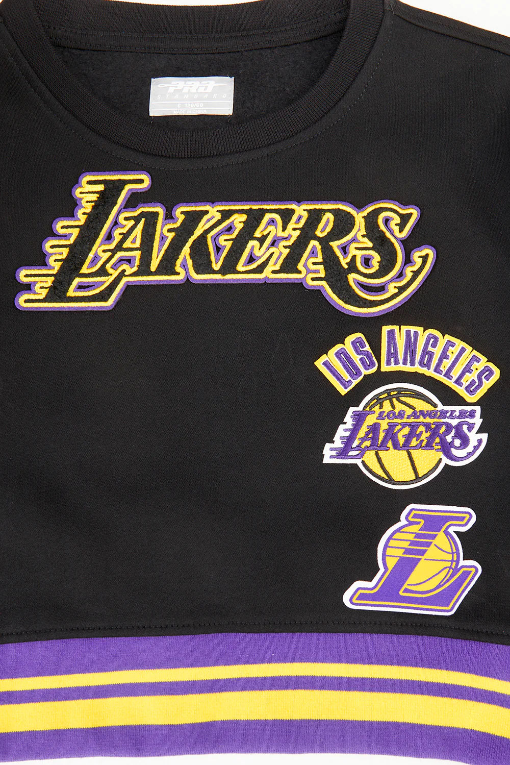 NBA LOS ANGELES LAKERS RETRO CLASSIC LITTLE GIRLS RIB FLEECE CREWNECK (BLACK/PURPLE) - Image 3