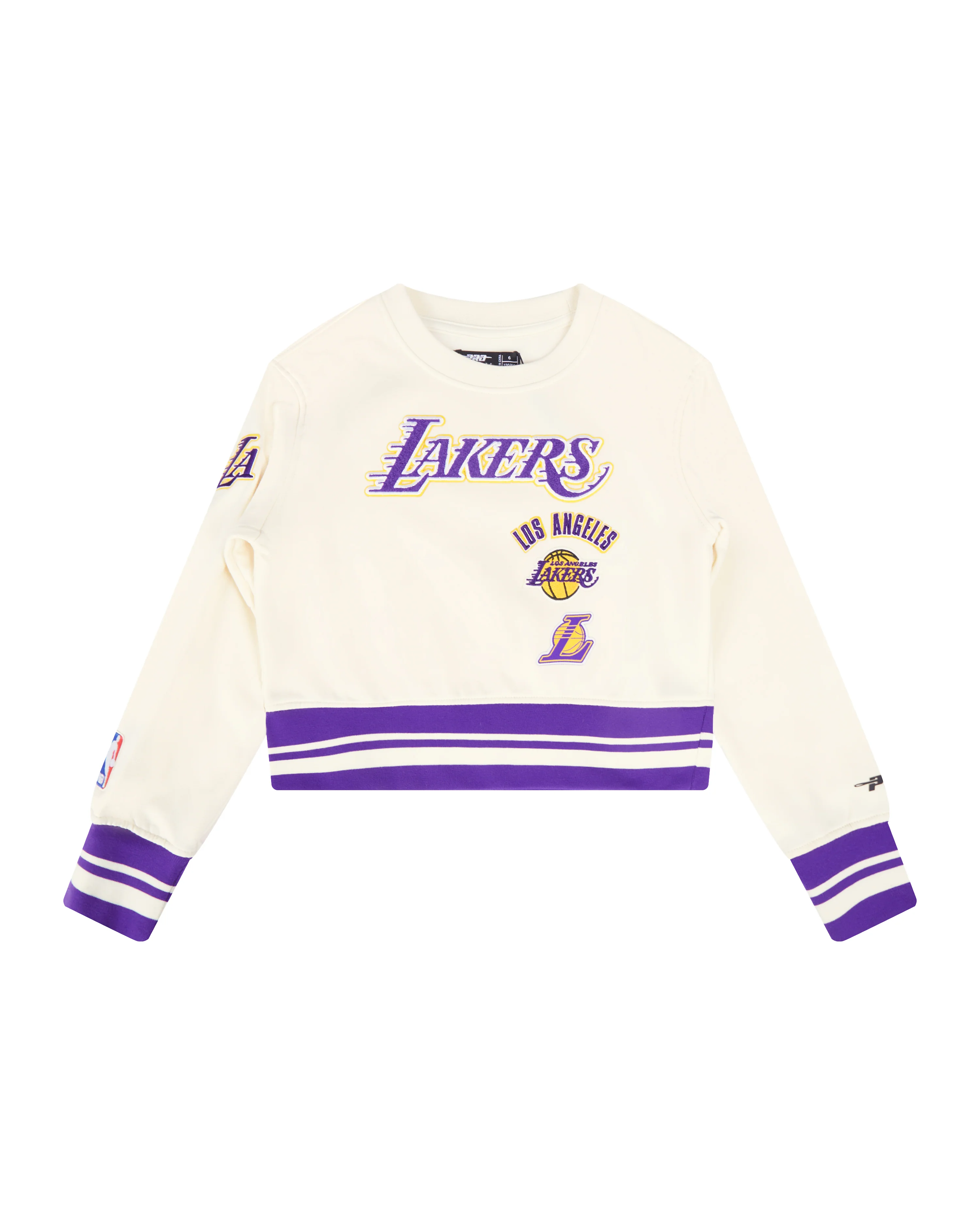 NBA LOS ANGELES LAKERS RETRO CLASSIC LITTLE GIRLS RIB FLEECE CREWNECK (EGGSHELL/ PURPLE)