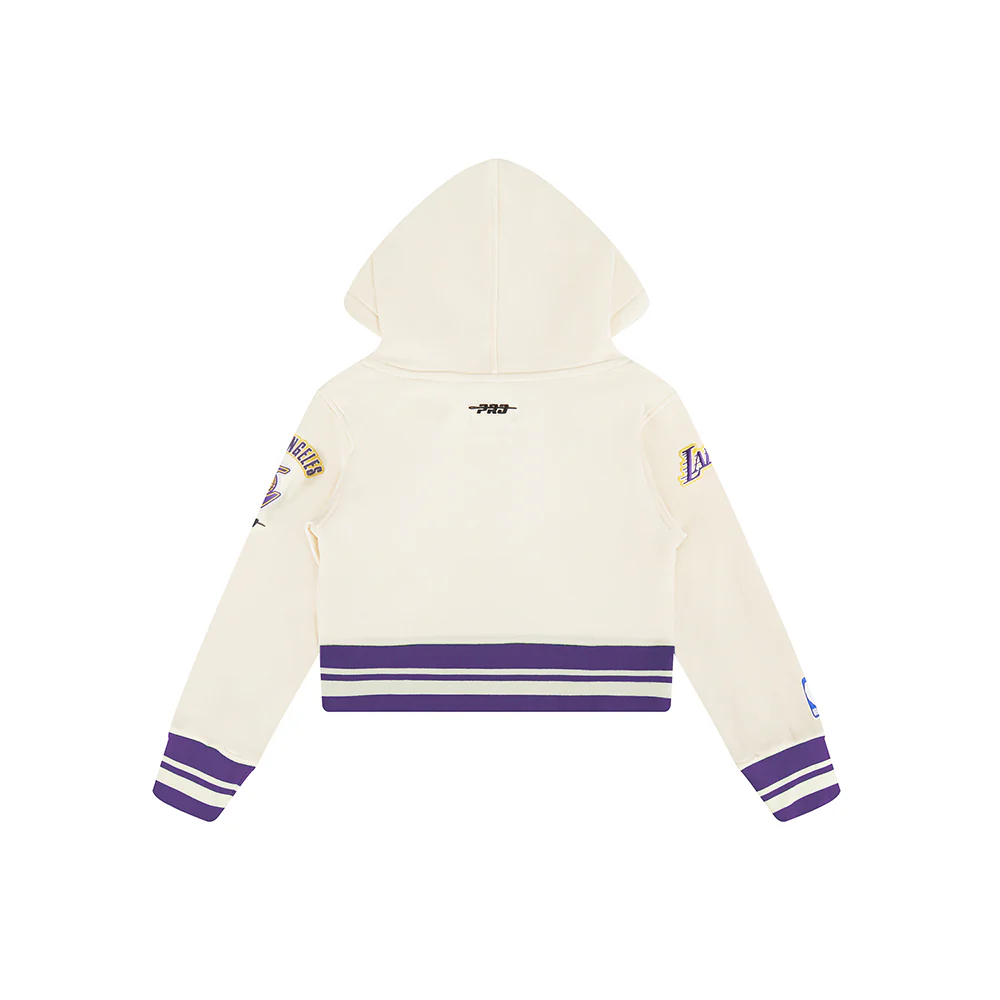 NBA LOS ANGELES LAKERS RETRO CLASSIC LITTLE GIRLS RIB FLEECE PULLOVER HOODIE (EGGSHELL/ PURPLE) - Image 4