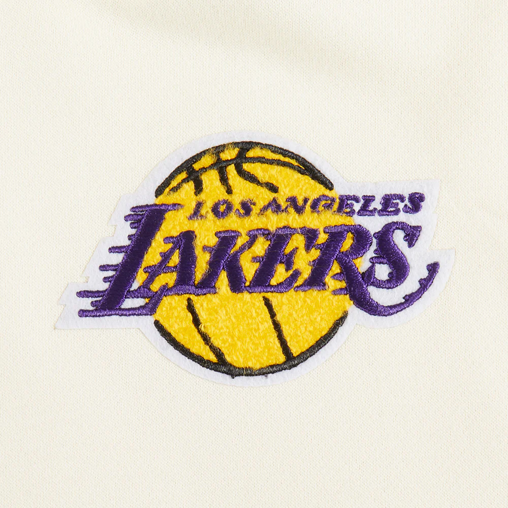NBA LOS ANGELES LAKERS RETRO CLASSIC LITTLE GIRLS RIB FLEECE PULLOVER HOODIE (EGGSHELL/ PURPLE) - Image 5