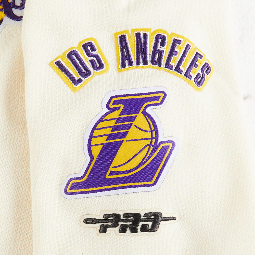 NBA LOS ANGELES LAKERS RETRO CLASSIC LITTLE GIRLS RIB FLEECE PULLOVER HOODIE (EGGSHELL/ PURPLE) - Image 6