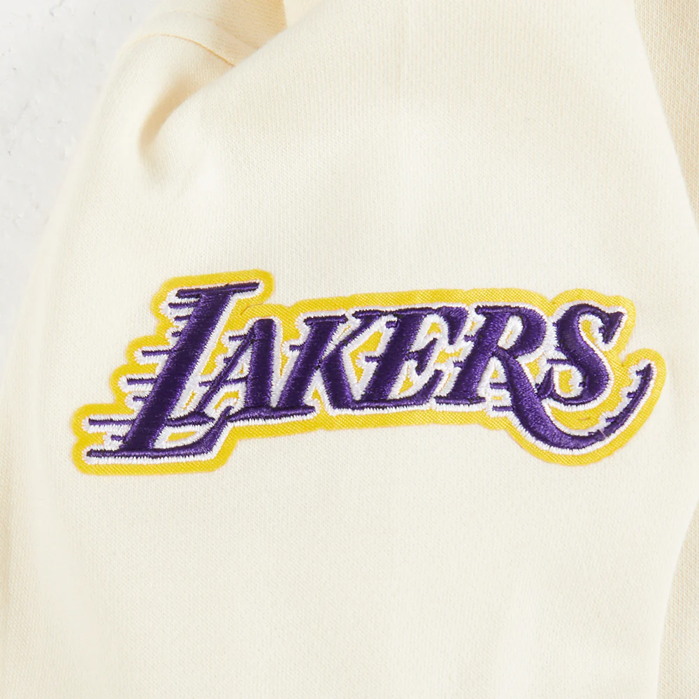 NBA LOS ANGELES LAKERS RETRO CLASSIC LITTLE GIRLS RIB FLEECE PULLOVER HOODIE (EGGSHELL/ PURPLE) - Image 7