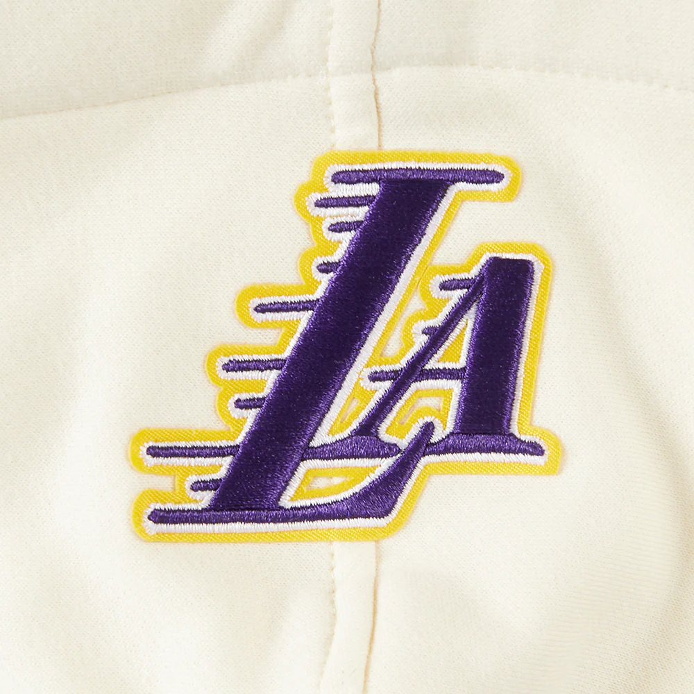 NBA LOS ANGELES LAKERS RETRO CLASSIC LITTLE GIRLS RIB FLEECE PULLOVER HOODIE (EGGSHELL/ PURPLE) - Image 8