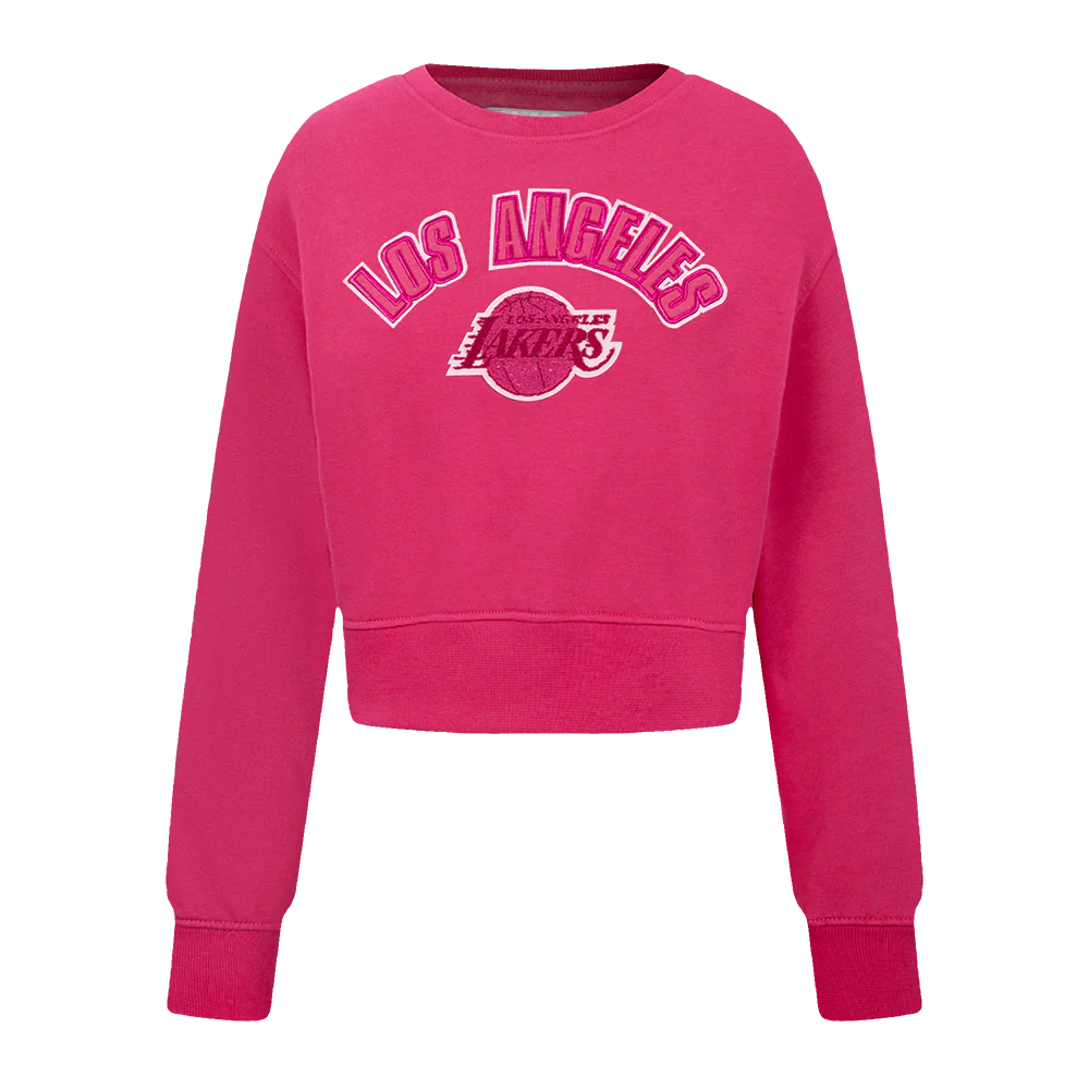 NBA LOS ANGELES LAKERS TRIPLE PINK LITTLE GIRLS FLEECE CREWNECK (BEETROOT PURPLE)