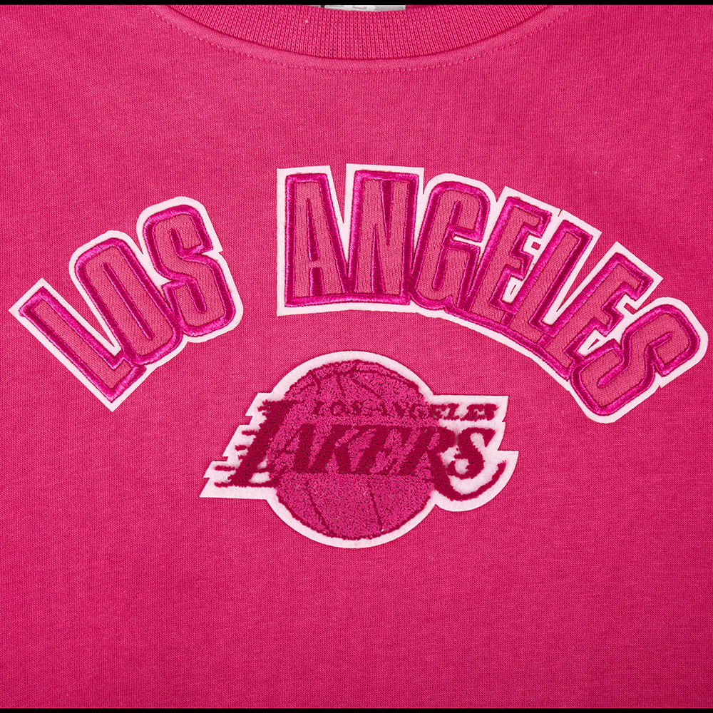 NBA LOS ANGELES LAKERS TRIPLE PINK LITTLE GIRLS FLEECE CREWNECK (BEETROOT PURPLE) - Image 5