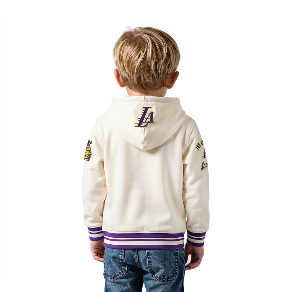 NBA LOS ANGELES LAKERS RETRO CLASSIC TODDLER BOYS RIB FLEECE PULLOVER HOODIE (EGGSHELL/ PURPLE) - Image 2