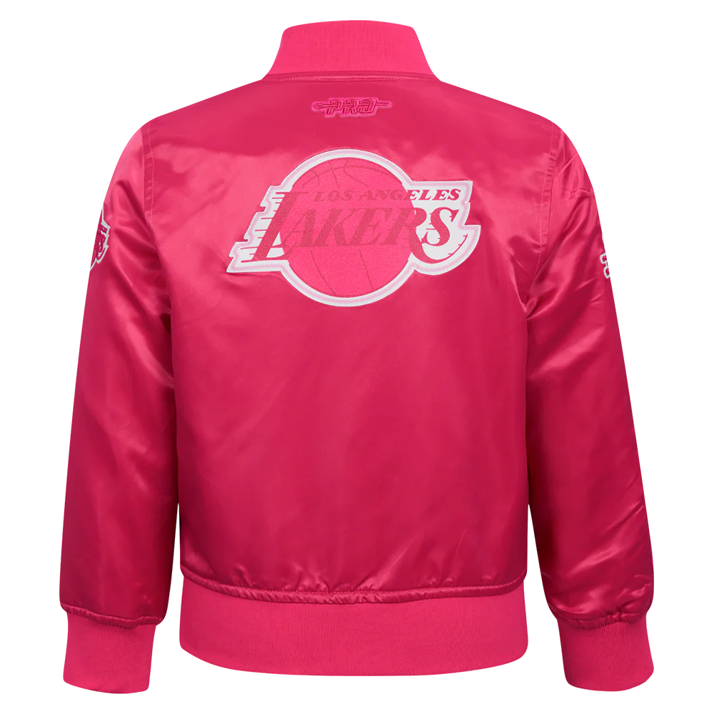 NBA LOS ANGELES LAKERS TRIPLE PINK TODDLER GIRLS  SATIN JACKET (BEETROOT PURPLE) - Image 3