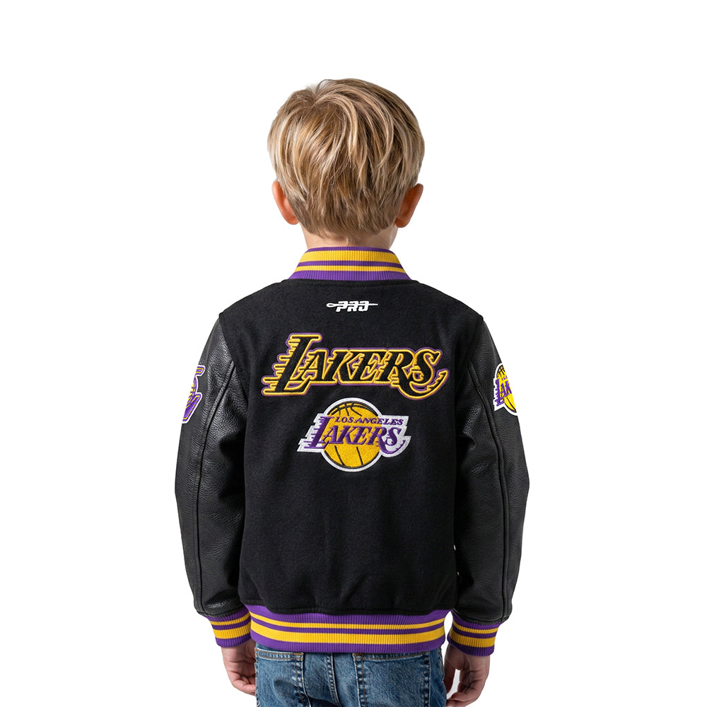 NBA LOS ANGELES LAKERS RETRO CLASSIC TODDLER BOYS RIB WOOL VARSITY JACKET (BLACK/PURPLE) - Image 2