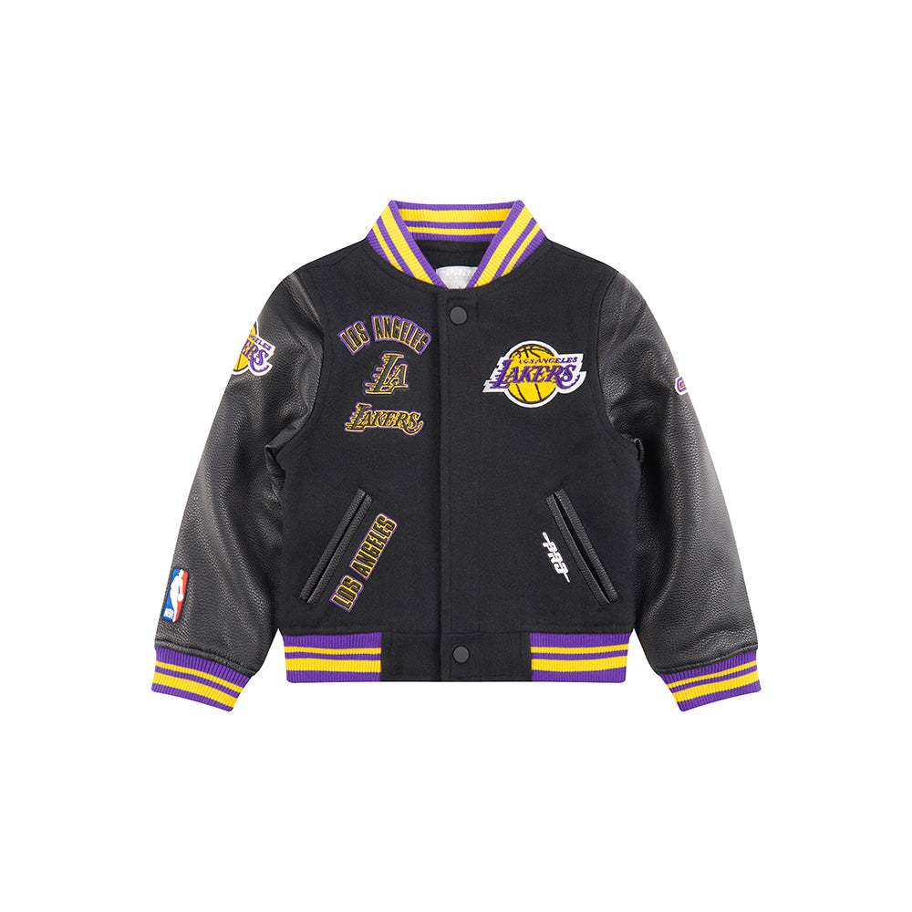 NBA LOS ANGELES LAKERS RETRO CLASSIC TODDLER BOYS RIB WOOL VARSITY JACKET (BLACK/PURPLE) - Image 3