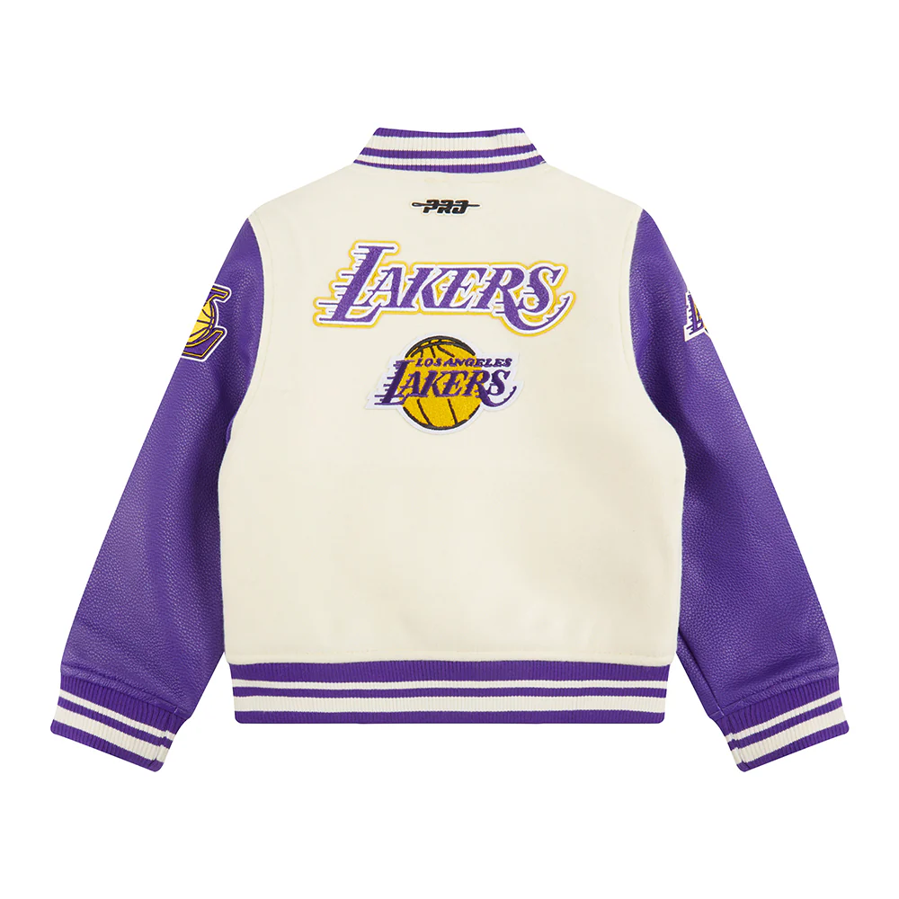 NBA LOS ANGELES LAKERS RETRO CLASSIC TODDLER BOYS RIB WOOL VARSITY JACKET (EGGSHELL/ PURPLE) - Image 4