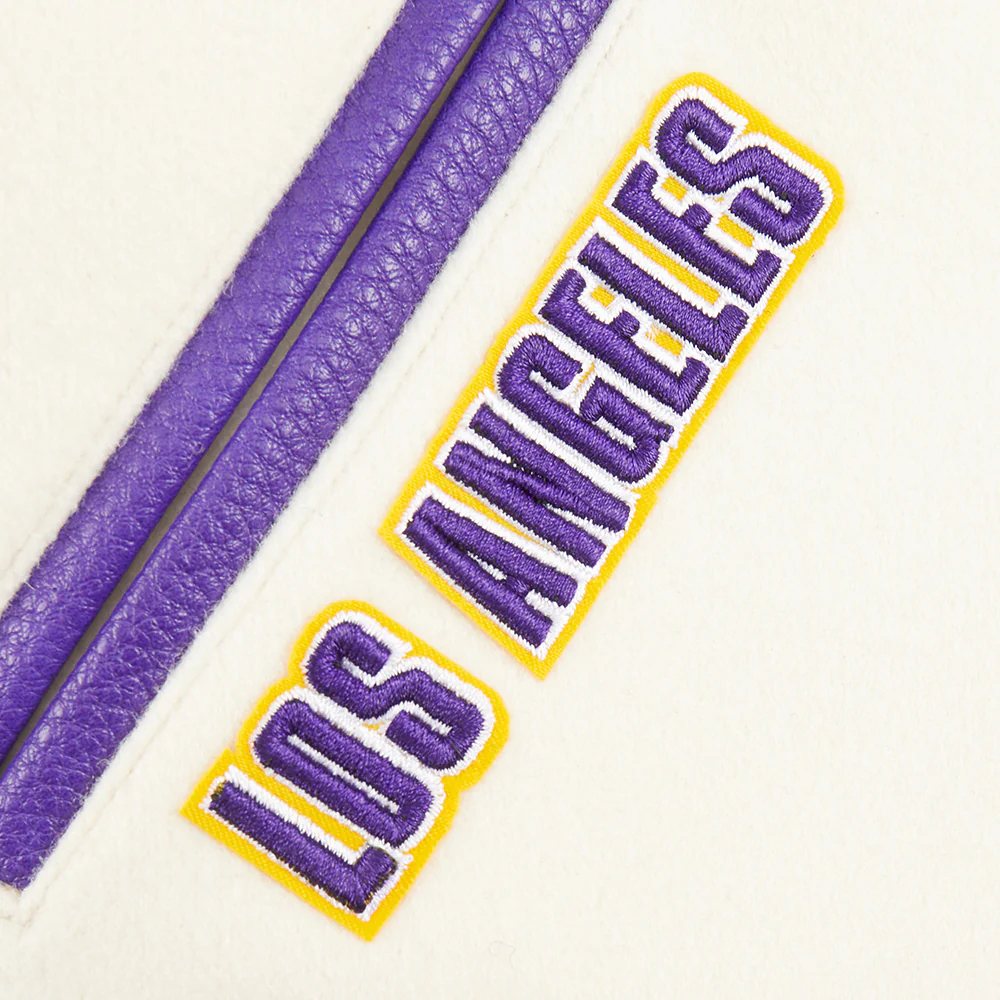 NBA LOS ANGELES LAKERS RETRO CLASSIC TODDLER BOYS RIB WOOL VARSITY JACKET (EGGSHELL/ PURPLE) - Image 6