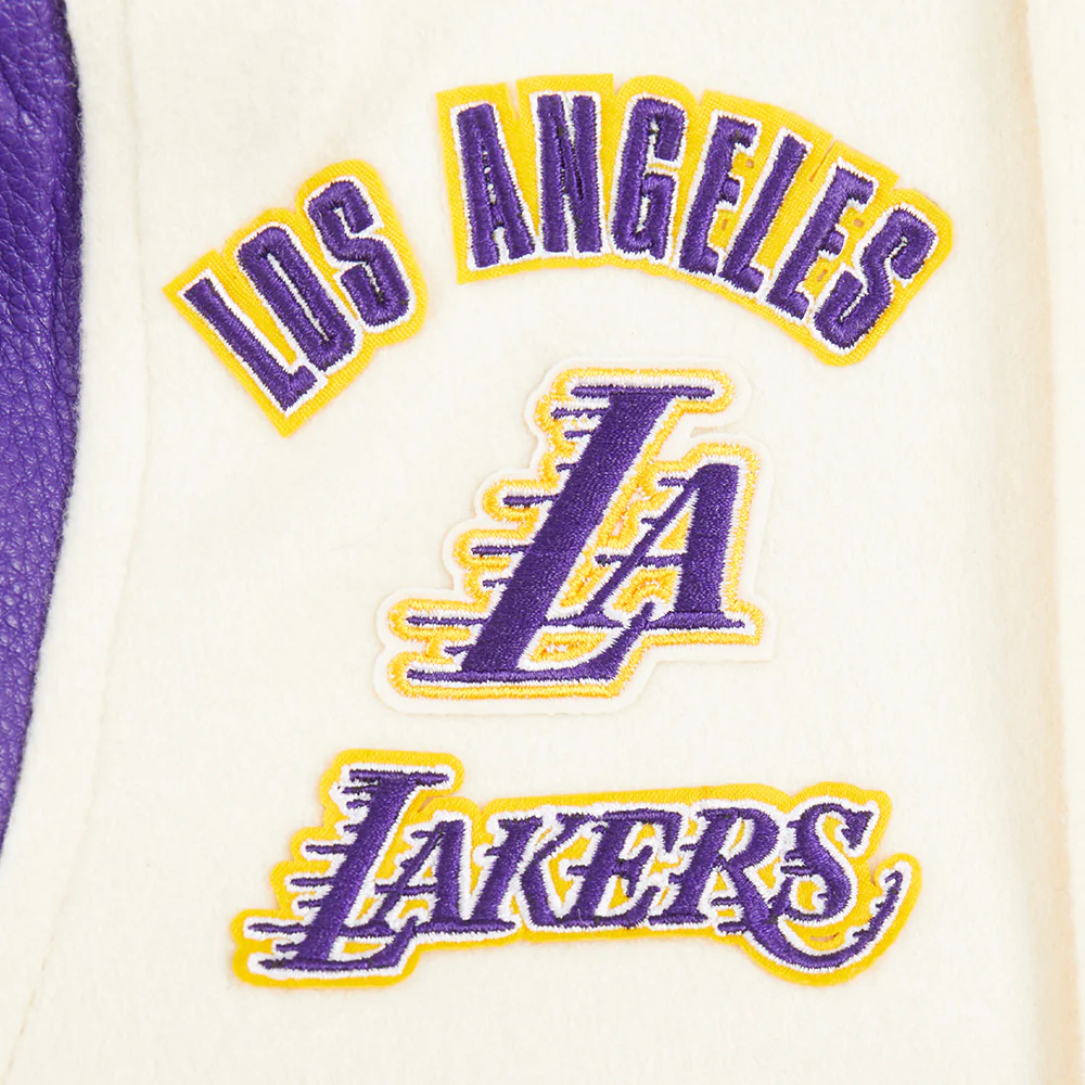 NBA LOS ANGELES LAKERS RETRO CLASSIC TODDLER BOYS RIB WOOL VARSITY JACKET (EGGSHELL/ PURPLE) - Image 7