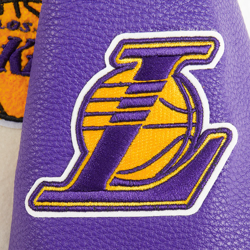 NBA LOS ANGELES LAKERS RETRO CLASSIC TODDLER BOYS RIB WOOL VARSITY JACKET (EGGSHELL/ PURPLE) - Image 8