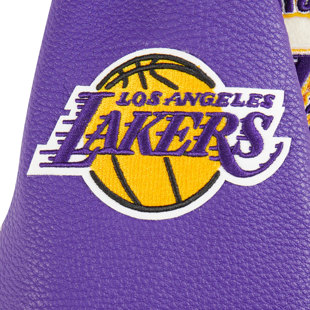 NBA LOS ANGELES LAKERS RETRO CLASSIC TODDLER BOYS RIB WOOL VARSITY JACKET (EGGSHELL/ PURPLE) - Image 9