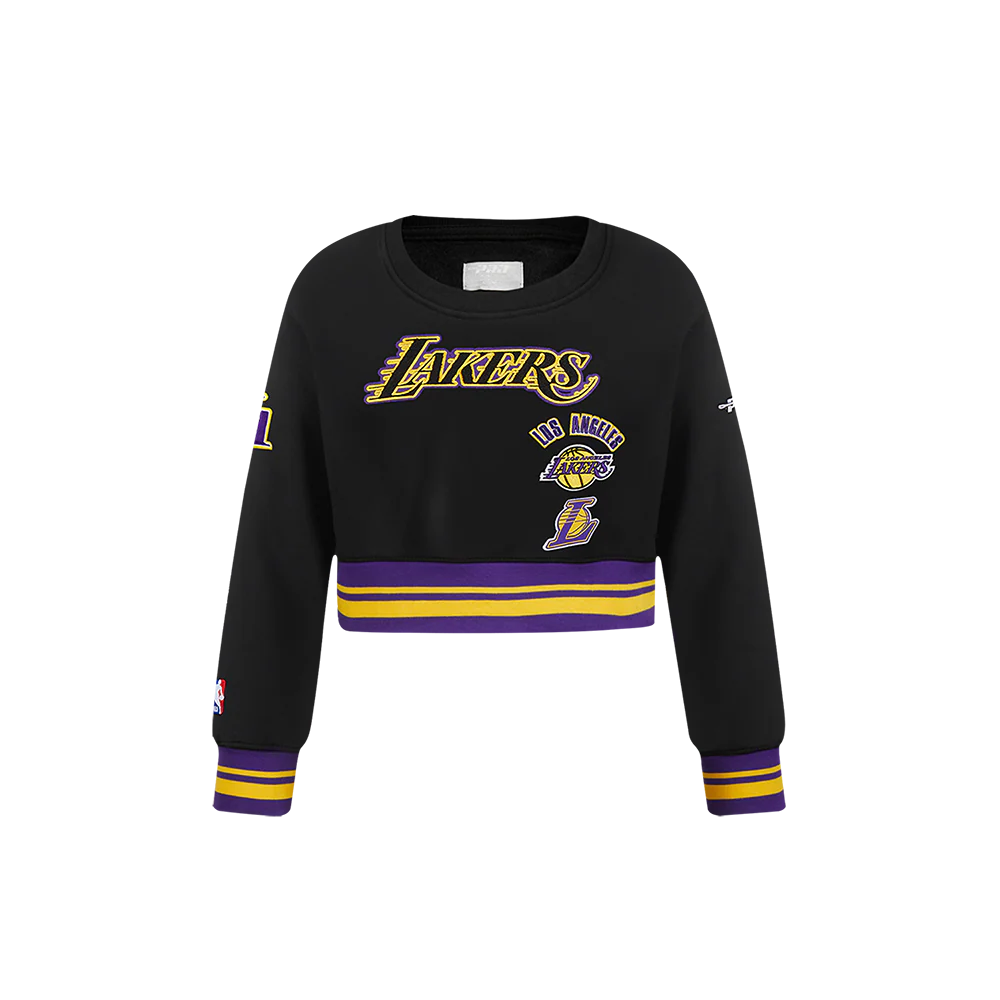 NBA LOS ANGELES LAKERS RETRO CLASSIC TODDLER GIRLS RIB FLEECE CREWNECK (BLACK/PURPLE)