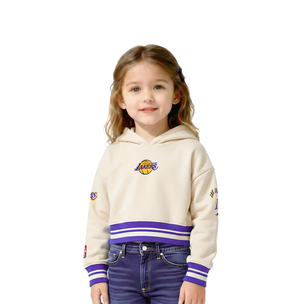 NBA LOS ANGELES LAKERS RETRO CLASSIC TODDLER GIRLS RIB FLEECE PULLOVER HOODIE (EGGSHELL/ PURPLE)