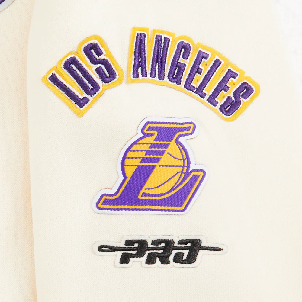 NBA LOS ANGELES LAKERS RETRO CLASSIC TODDLER GIRLS RIB FLEECE PULLOVER HOODIE (EGGSHELL/ PURPLE) - Image 6