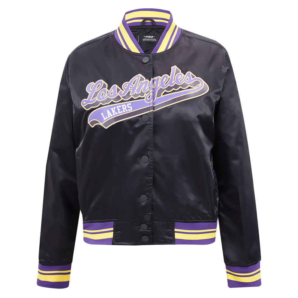 NBA LOS ANGELES LAKERS SCRIPT TAIL WOMEN'S SATIN JACKET (BLACK/PURPLE)