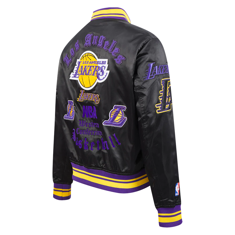 NBA LOS ANGELES LAKERS OLD ENGLISH WOMEN'S RIB SATIN JACKET (BLACK/PURPLE) - Image 4