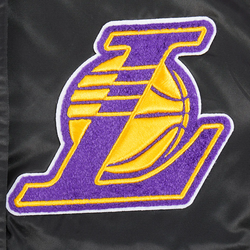 NBA LOS ANGELES LAKERS OLD ENGLISH WOMEN'S RIB SATIN JACKET (BLACK/PURPLE) - Image 5