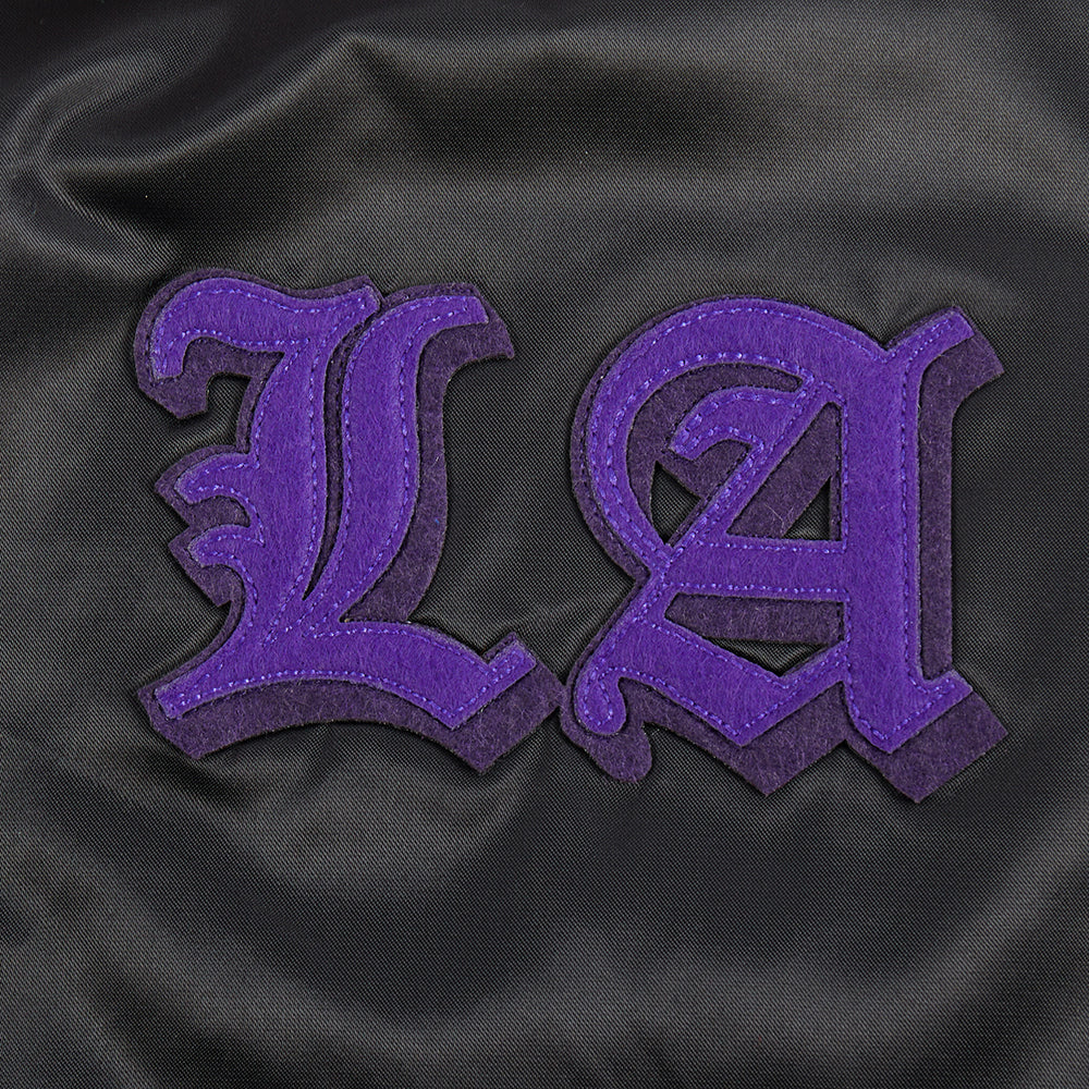 NBA LOS ANGELES LAKERS OLD ENGLISH WOMEN'S RIB SATIN JACKET (BLACK/PURPLE) - Image 6