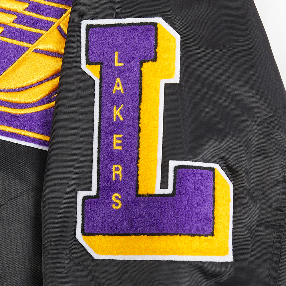 NBA LOS ANGELES LAKERS OLD ENGLISH WOMEN'S RIB SATIN JACKET (BLACK/PURPLE) - Image 8