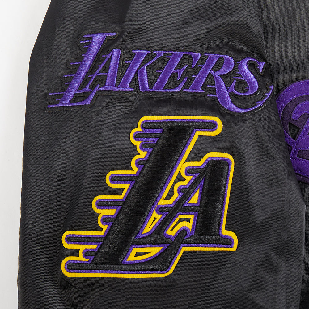 NBA LOS ANGELES LAKERS OLD ENGLISH WOMEN'S RIB SATIN JACKET (BLACK/PURPLE) - Image 9