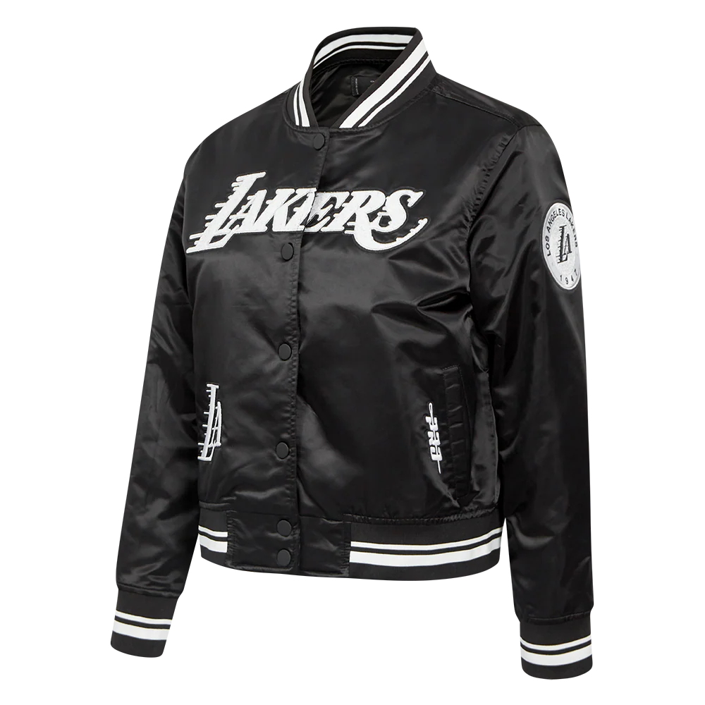 NBA LOS ANGELES LAKERS PEARLS WOMEN'S RIB SATIN JACKET (BLACK) - Image 2