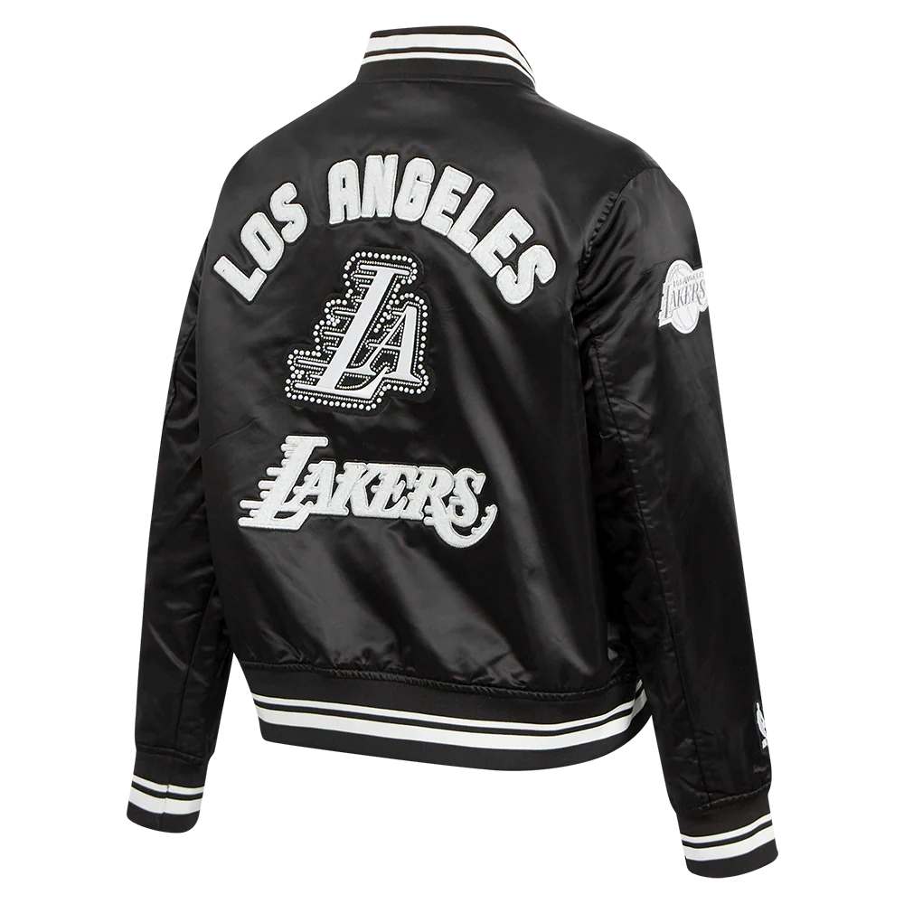 NBA LOS ANGELES LAKERS PEARLS WOMEN'S RIB SATIN JACKET (BLACK) - Image 4