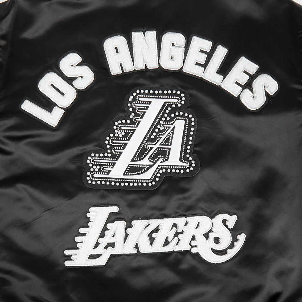 NBA LOS ANGELES LAKERS PEARLS WOMEN'S RIB SATIN JACKET (BLACK) - Image 5