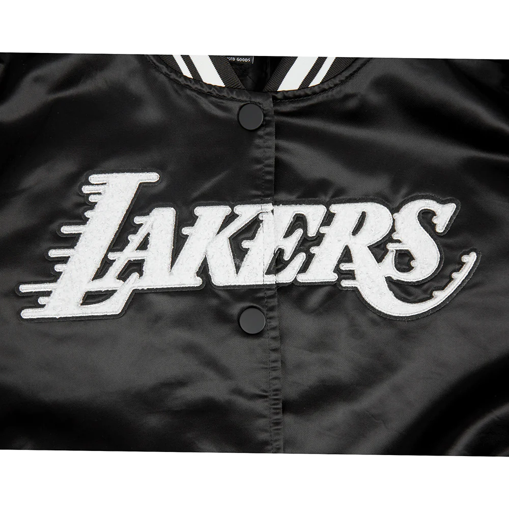 NBA LOS ANGELES LAKERS PEARLS WOMEN'S RIB SATIN JACKET (BLACK) - Image 9