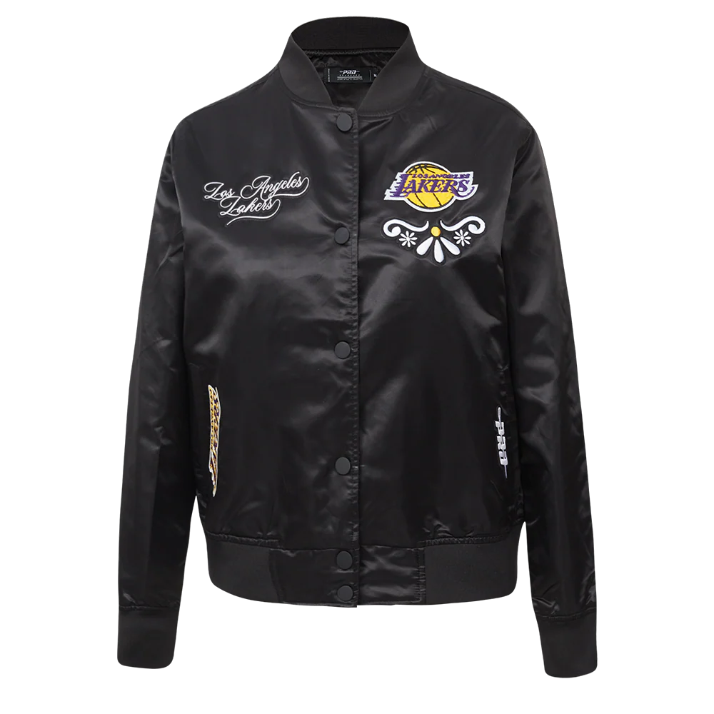 NBA LOS ANGELES LAKERS SUGAR SKULL WOMEN'S SATIN JACKET (BLACK)
