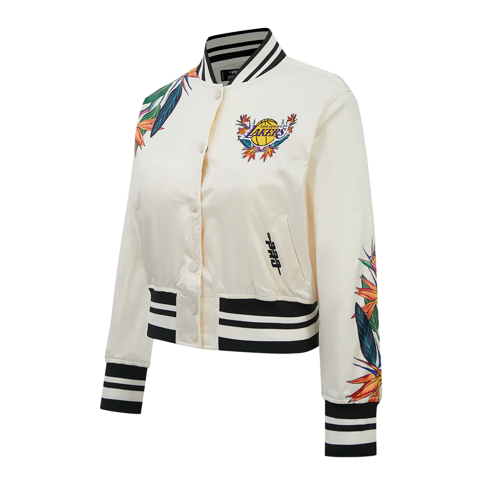 NBA LOS ANGELES LAKERS PARADISE WOMEN'S SATIN JACKET (EGGSHELL/ BLACK) - Image 3