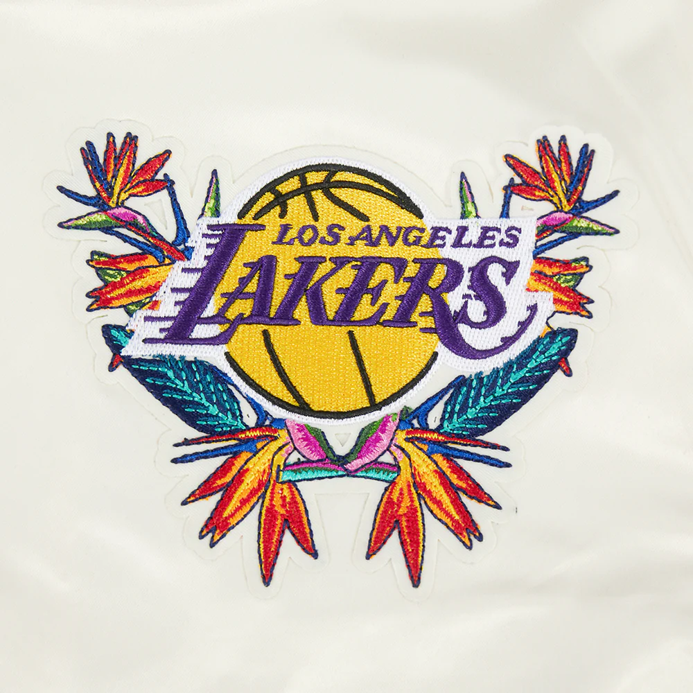 NBA LOS ANGELES LAKERS PARADISE WOMEN'S SATIN JACKET (EGGSHELL/ BLACK) - Image 6